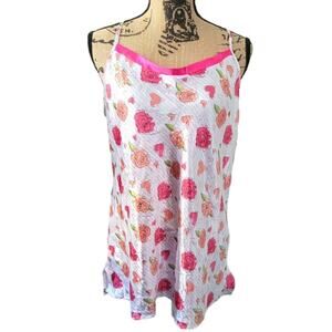 3X satin nighty set, cami with shorts, flowers hearts & stripes pattern